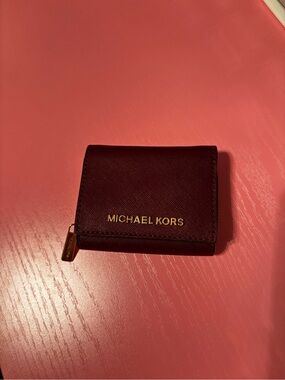 Michael Kors Burgundy Leather Mini Wallet with Gold Logo